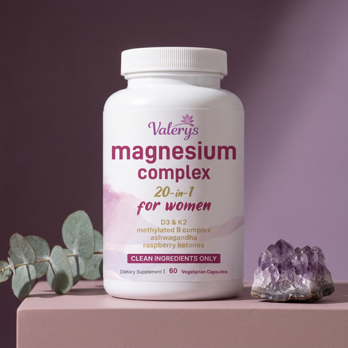 Magnesium Complex for Women — 10 Forms + D3, K2 & B Vitamins | 20-in-1 | Valerys
