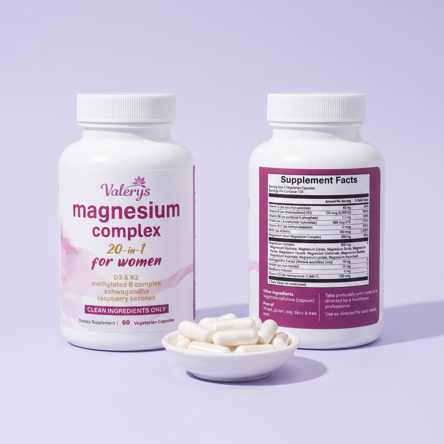 Magnesium Complex for Women — 10 Forms + D3, K2 & B Vitamins | 20-in-1 | Valerys